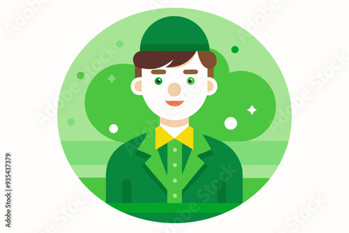 Green-Clad Young Man with Green Hat and Yellow Collar