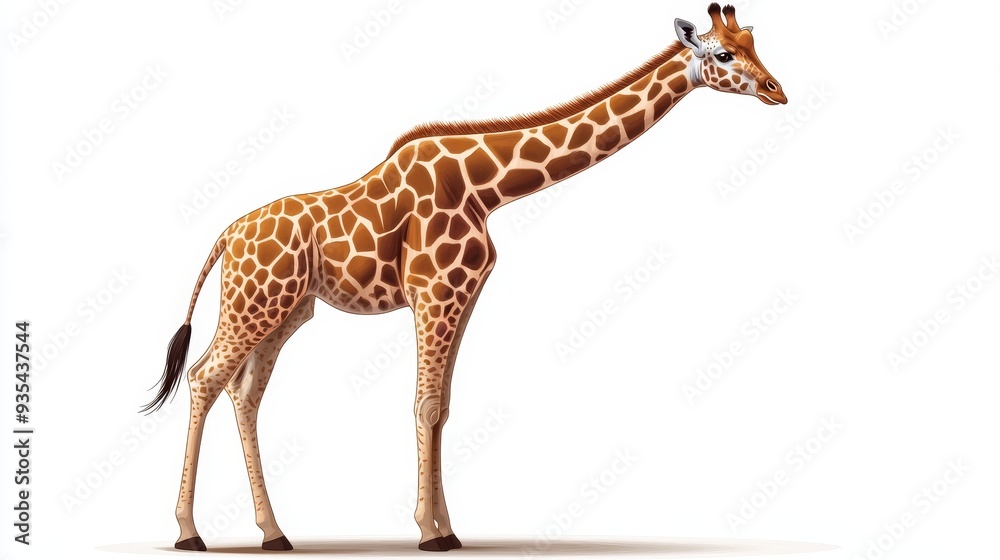 Naklejka premium Giraffe Standing Isolated on White Background