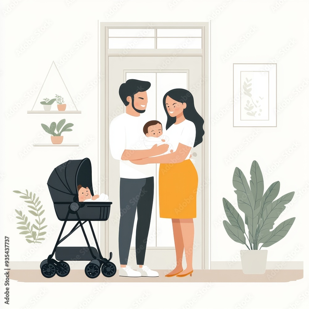 Happy Family with Baby in a Happy Family with Baby in a