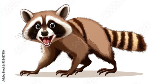 Cute Cartoon Raccoon with Grinning Expression and Striped Tail