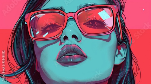 A drawing of a woman with glasses with glasses, pop art style, flat shading