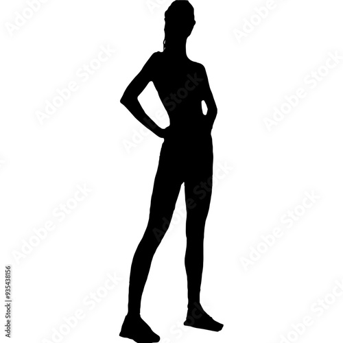 Vector silhouette of a sporty pose woman