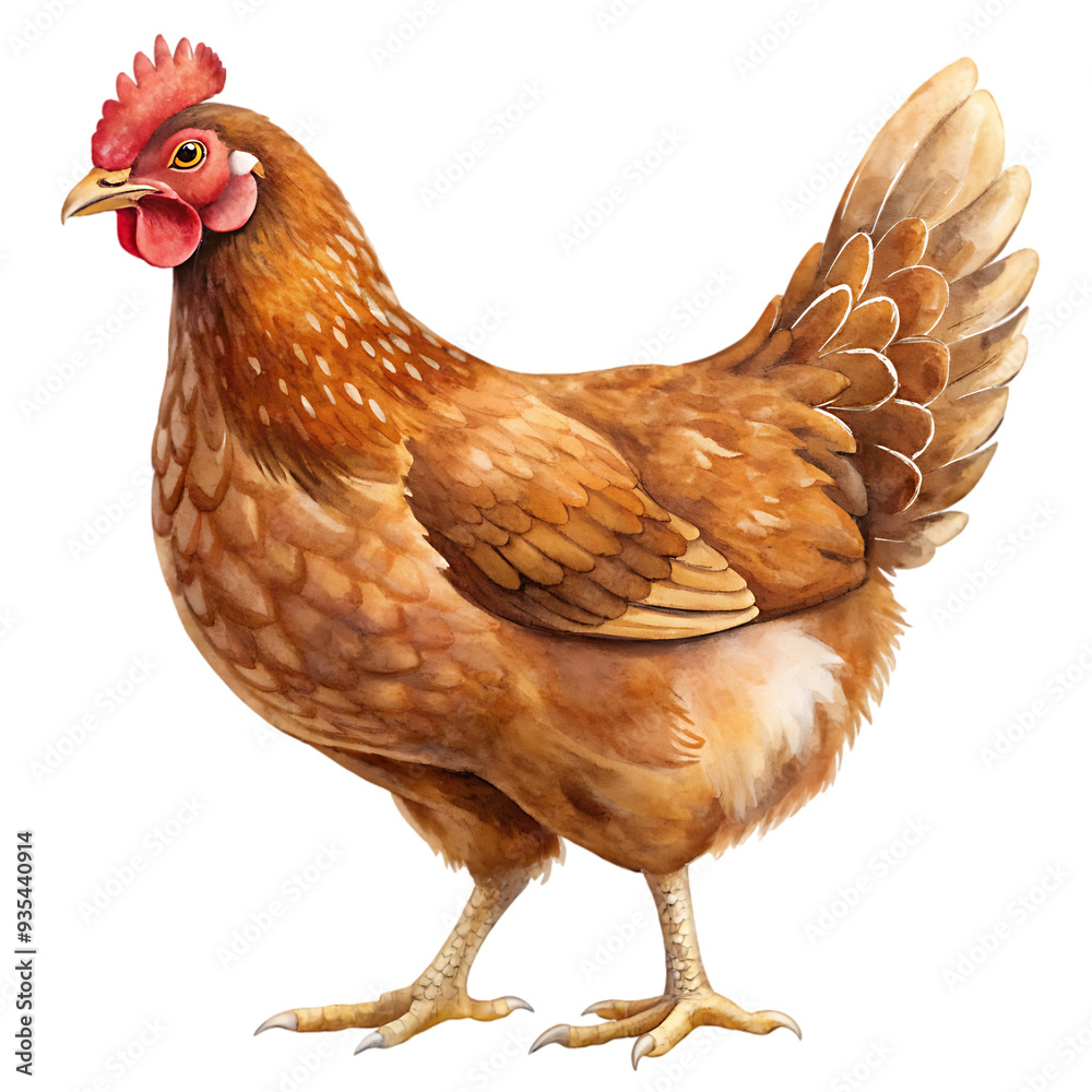 Fototapeta premium Brown Hen on White Background Isolated Ideal for Poultry and Farm Animal Illustrations