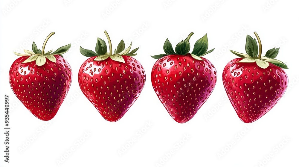 Fresh Red Strawberries with Green Leaves Isolated on White Background Fresh Red Strawberries with Green Leaves Isolated on White Background