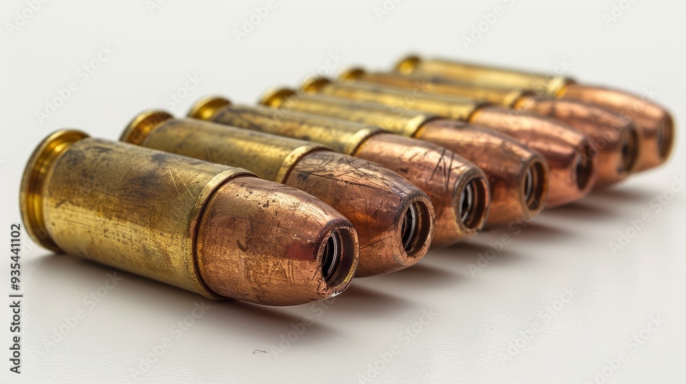 Row of metal cartridges isolated on a white background Row of metal cartridges isolated on a white background