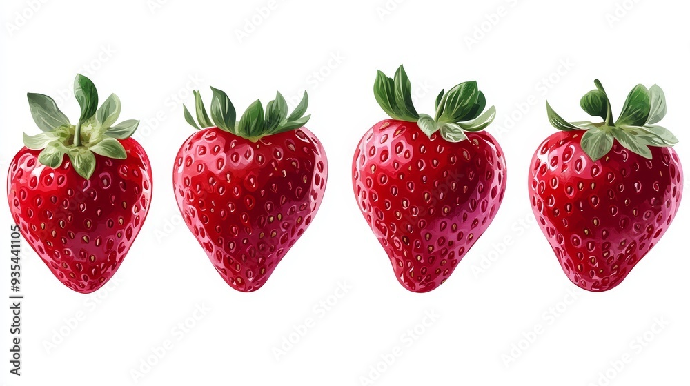 Four Fresh Red Strawberries Isolated on White Background Four Fresh Red Strawberries Isolated on White Background