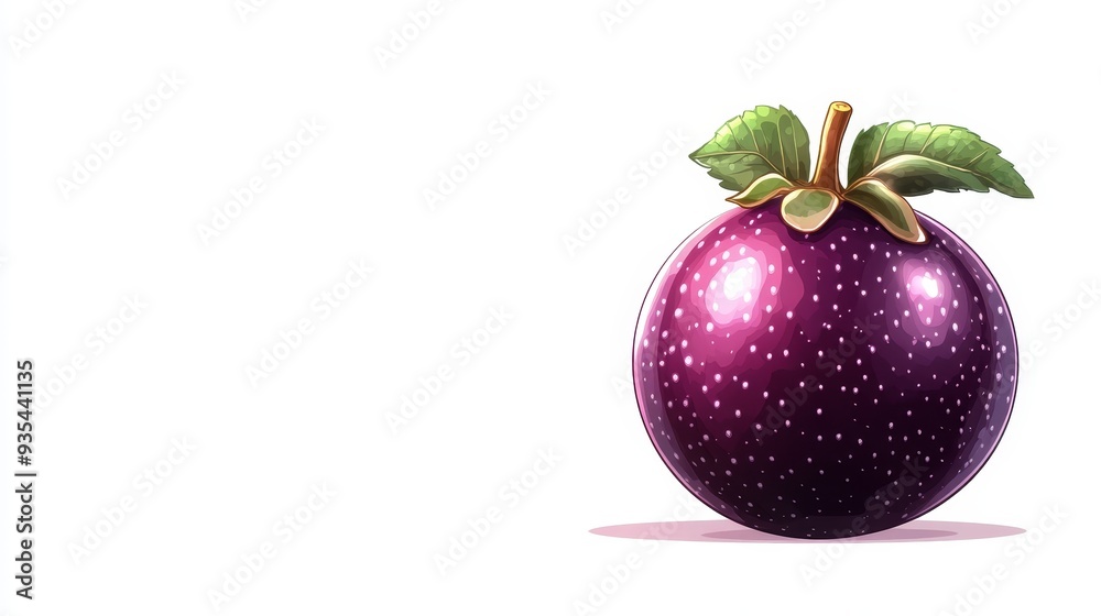 Single Passion Fruit with Green Leaf Isolated on White Background Single Passion Fruit with Green Leaf Isolated on White Background