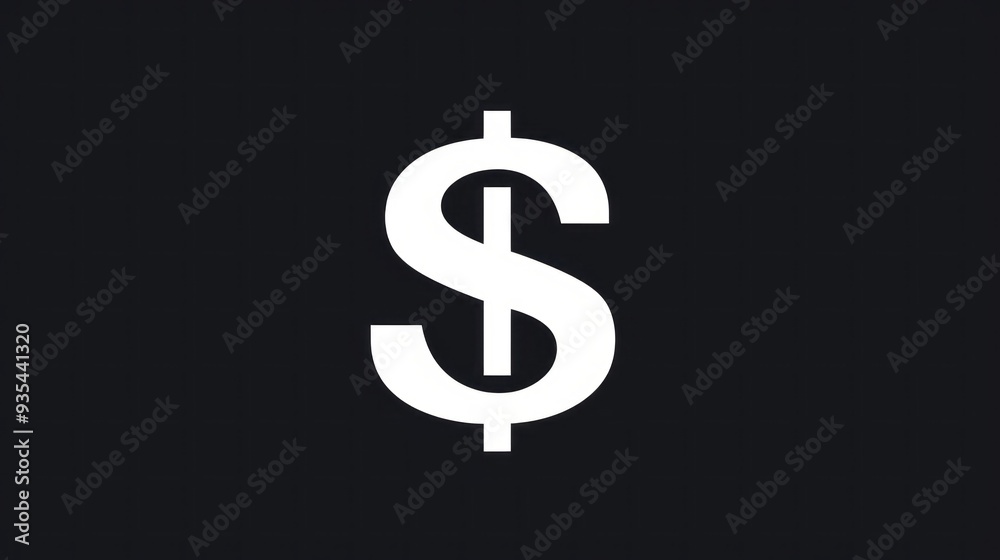 Against a solid black background, a white dollar sign stands out prominently, representing currency, commerce, and the ongoing pursuit of financial success Against a solid black background, a white dollar sign stands out prominently, representing currency, commerce, and the ongoing pursuit of financial success