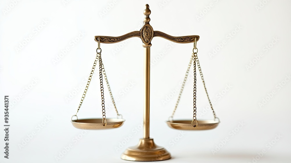 Close-up image of justice scales with a pristine white background, perfect for a lawyeras office focusing on the emblem of justice and equality. Close-up image of justice scales with a pristine white background, perfect for a lawyeras office focusing on the emblem of justice and equality.