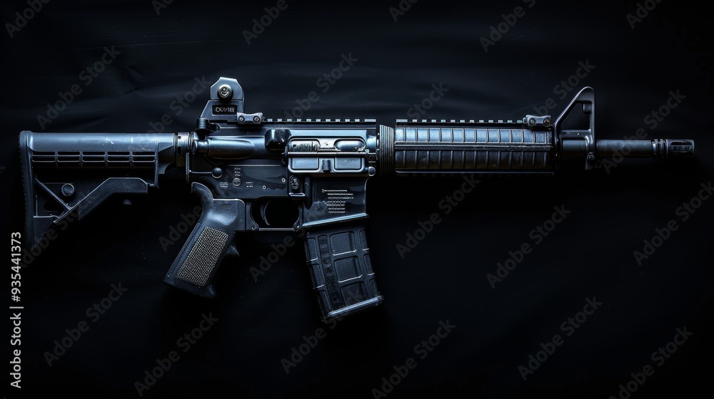 Modern tactical weapon on a dark background with detailed view Modern tactical weapon on a dark background with detailed view