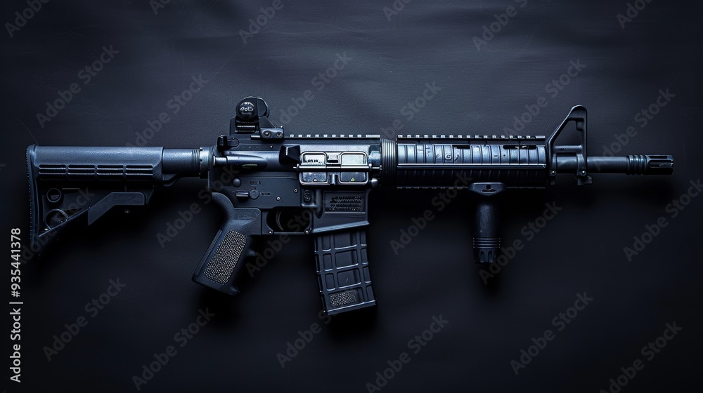 Modern tactical rifle on a black background for weapon enthusiasts Modern tactical rifle on a black background for weapon enthusiasts
