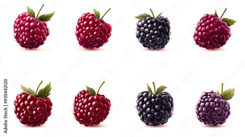 Fresh Raspberries and Blackberries Set Isolated on White Background Fresh Raspberries and Blackberries Set Isolated on White Background