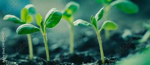 Typical stock photo of a growing plant against a blue background with blurs.