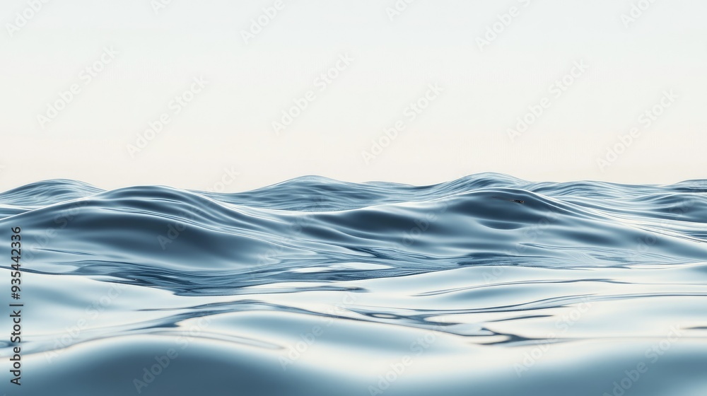 Detailed 3D image of clear water waves with subtle reflections on a plain white backdrop, emphasizing the serene and fluid nature. Detailed 3D image of clear water waves with subtle reflections on a plain white backdrop, emphasizing the serene and fluid nature.