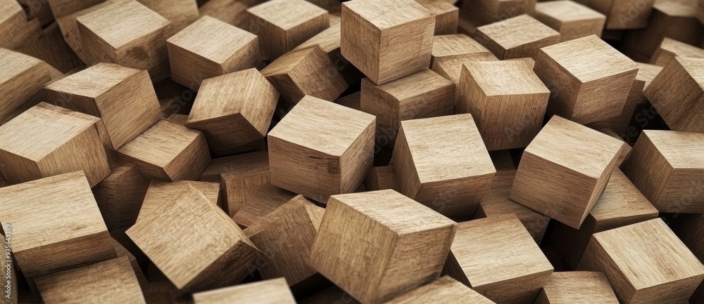 An abstract geometric shape is seen on a wooden block in this stock image.