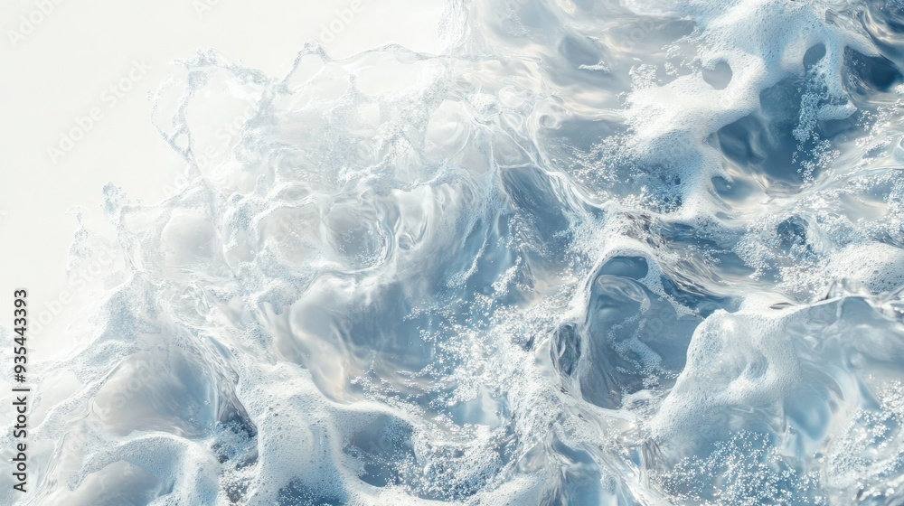 Detailed top-down shot of glittering water waves on a white surface capturing the interplay of light and water with a clean, minimal backdrop. Detailed top-down shot of glittering water waves on a white surface capturing the interplay of light and water with a clean, minimal backdrop.
