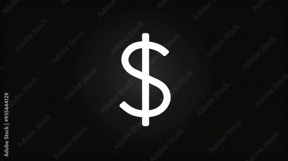 The design features a bold white dollar sign prominently displayed against a deep black background, creating a striking contrast that symbolizes wealth and finance The design features a bold white dollar sign prominently displayed against a deep black background, creating a striking contrast that symbolizes wealth and finance
