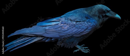 There is an isolated raven on a black background in this portrait.