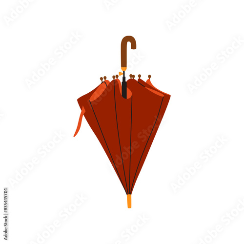 Red opened umbrella. Vector illustration. Bright flat season illustration. Cozy autumn object isolated on a white background