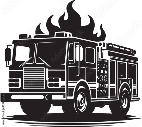 Fire Truck Silhouettes    -Fire Truck Silhouette Vector Images - black and white Fire Truck Silhouette Vector Images 