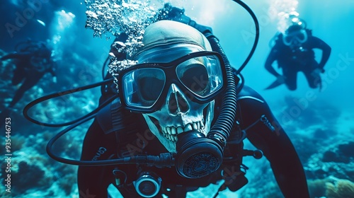 Skull in Scuba Gear Doing Fun Underwater Sports photo