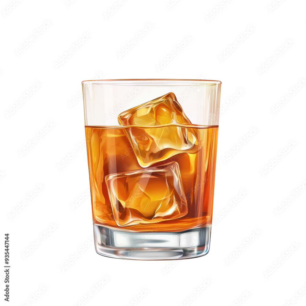Close-Up of a Whiskey Glass with Ice Cubes on a Transparent Background Close-Up of a Whiskey Glass with Ice Cubes on a Transparent Background