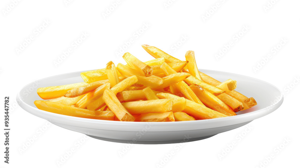 Golden Crispy French Fries on White Plate - A Tasty Snack Delight Golden Crispy French Fries on White Plate - A Tasty Snack Delight