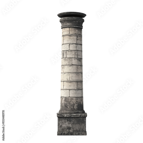 Ancient weathered stone column with detailed craftsmanship in historical architectural design