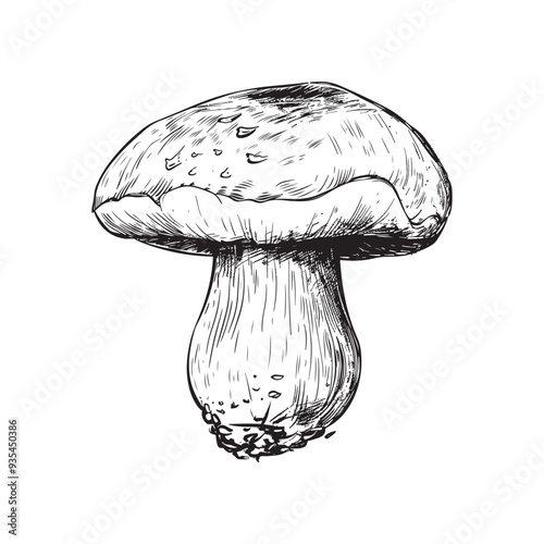 Boletus edulis vector design isolated on white background - black and white illustration boletus edulis