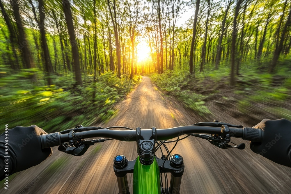 This stock photo shows a mountain biker riding through summertime mountain trails This stock photo shows a mountain biker riding through summertime mountain trails