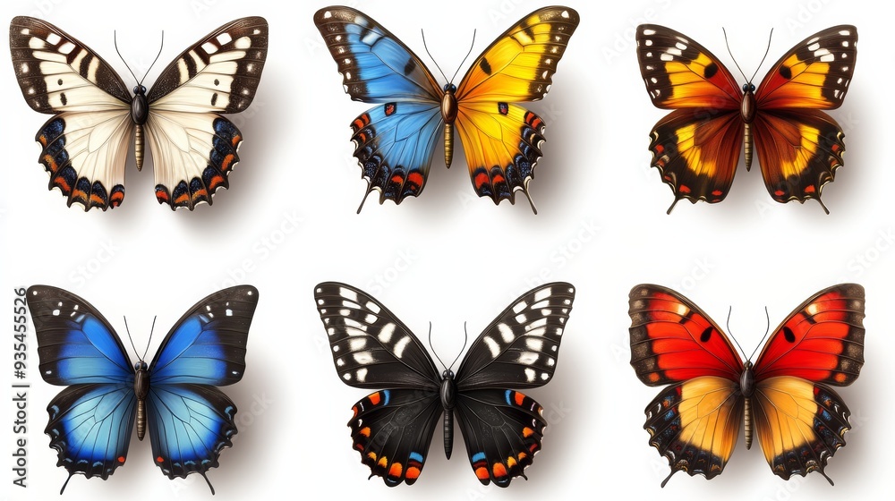Obraz premium Set of colorful butterflies isolated on a white background
