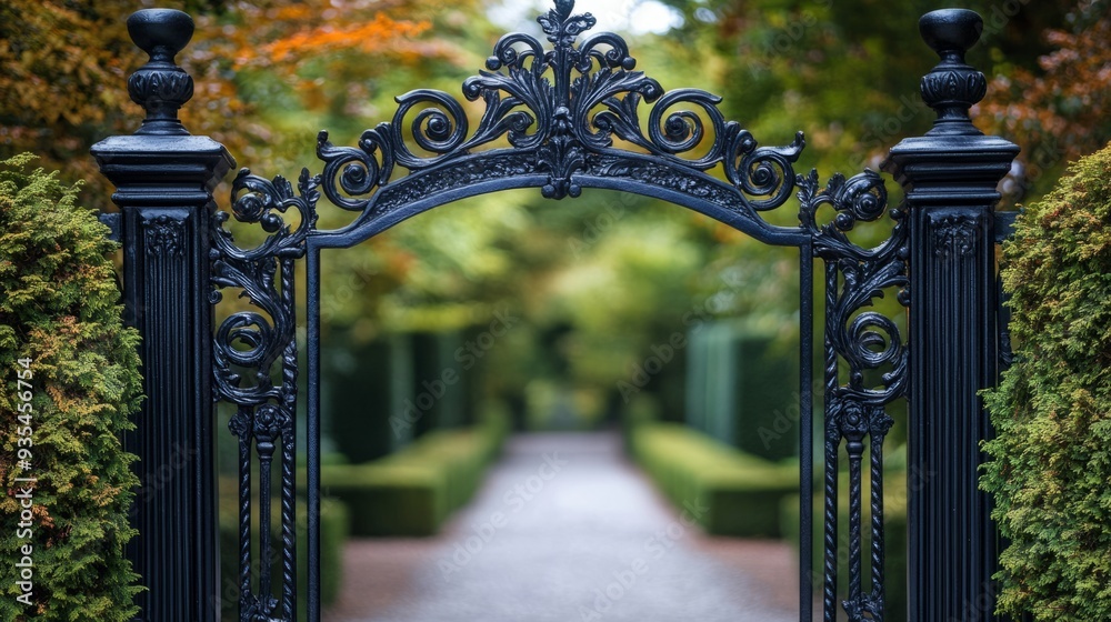 Naklejka premium Ornate Black Wrought Iron Gate