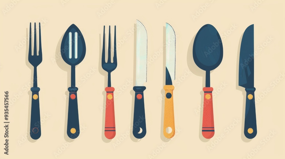 Fototapeta premium A clean and modern poster design showcasing a premium cutlery set. Perfect for advertising high-end kitchenware or for use in restaurant or hotel marketing materials.
