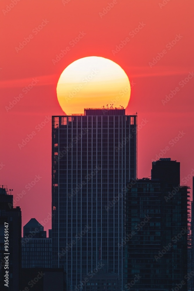 A telephoto perspective of sun behind a skyscraper A telephoto perspective of sun behind a skyscraper