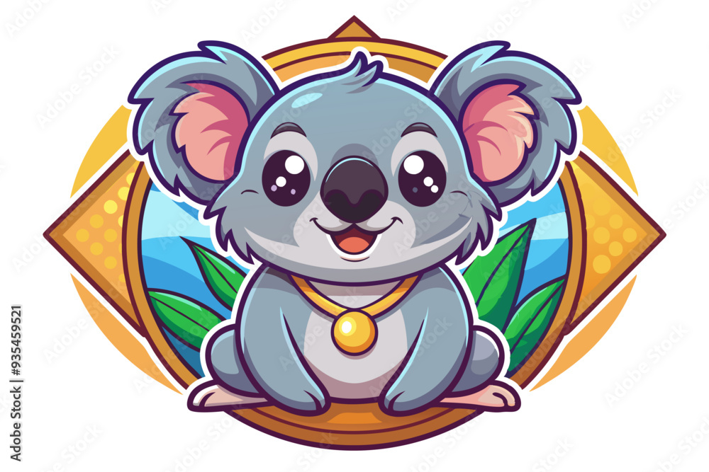 Obraz premium Adorable Cartoon Koala with Big Eyes and a Gold Necklace