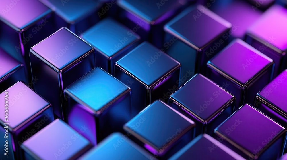 Abstract background of blue and purple metallic cubes. Abstract background of blue and purple metallic cubes.