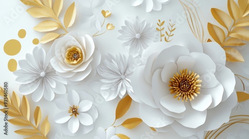 Pearls on a gold background with a white floral background