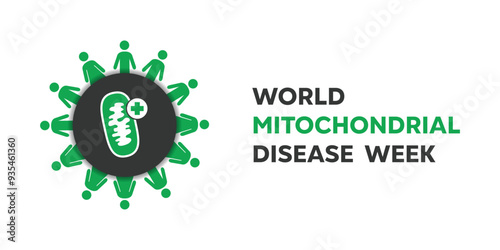 World Mitochondrial Disease Week. Cell, people and plus icon. Great for cards, banners, posters, social media and more. White background.