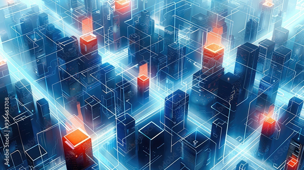 Obraz premium A conceptual illustration of AI-driven cybersecurity systems protecting digital infrastructures from cyber threats. Generative AI.