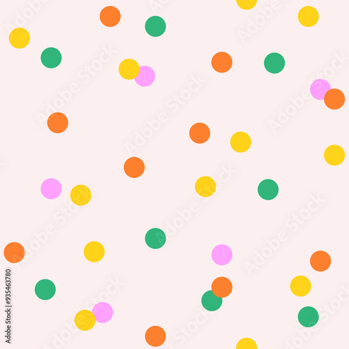 Seamless abstract multicolored small polka dot pattern on a light background, flat style