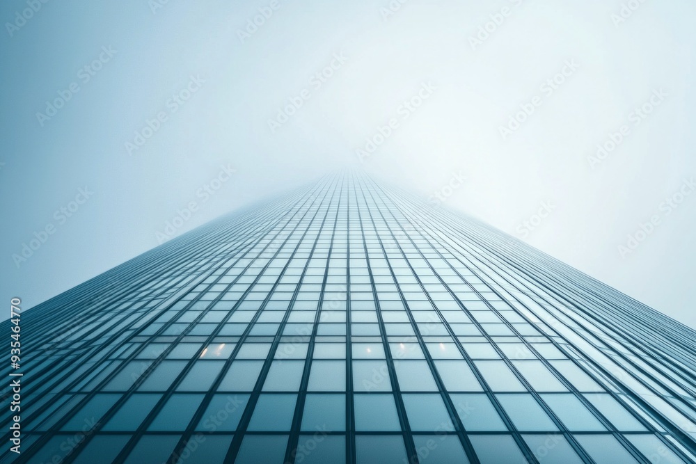The intricate architecture of a distant skyscraper, standing out sharply against a soft blue sky The intricate architecture of a distant skyscraper, standing out sharply against a soft blue sky