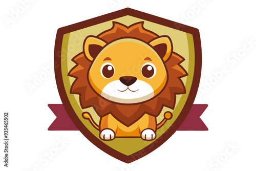 Cartoon Lion Inside a Shield with a Red Ribbon