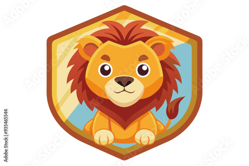 Cartoon Lion with a Brown and Yellow Shield
