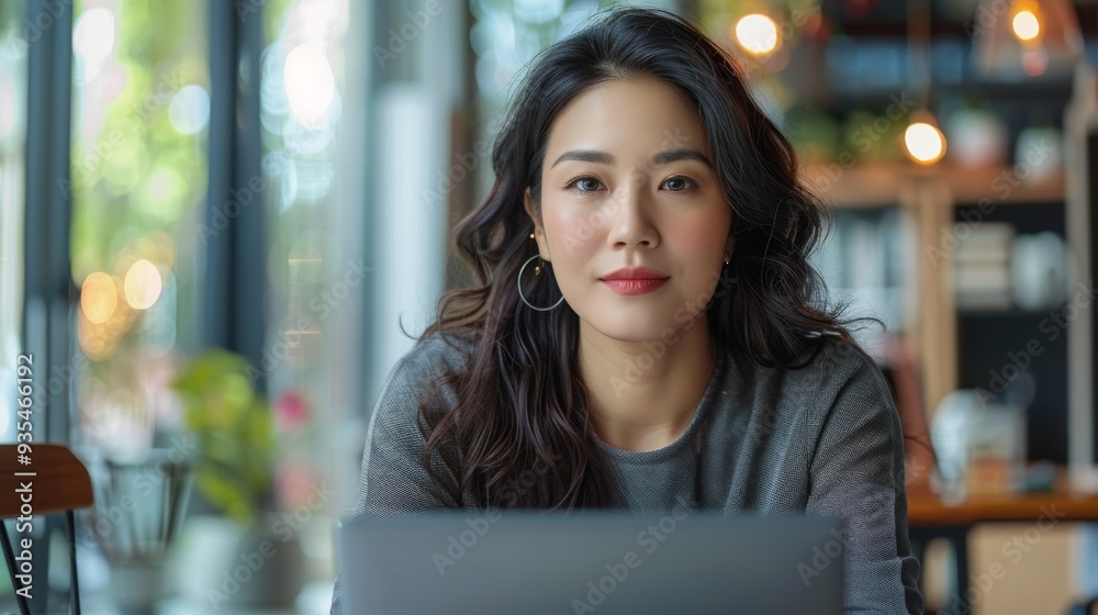 Confident plus-size asian CEO working at her desk Confident plus-size asian CEO working at her desk