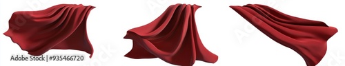 Stock image of red drapery fabric flying three-dimensionally on a transparent background.