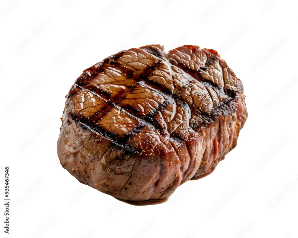 A perfectly grilled steak with distinct grill marks, showcasing its juicy texture. A perfectly grilled steak with distinct grill marks, showcasing its juicy texture.