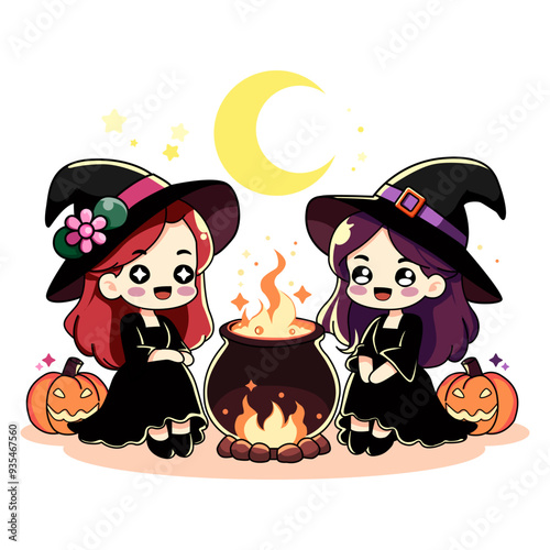 Two Witches Around a Cauldron