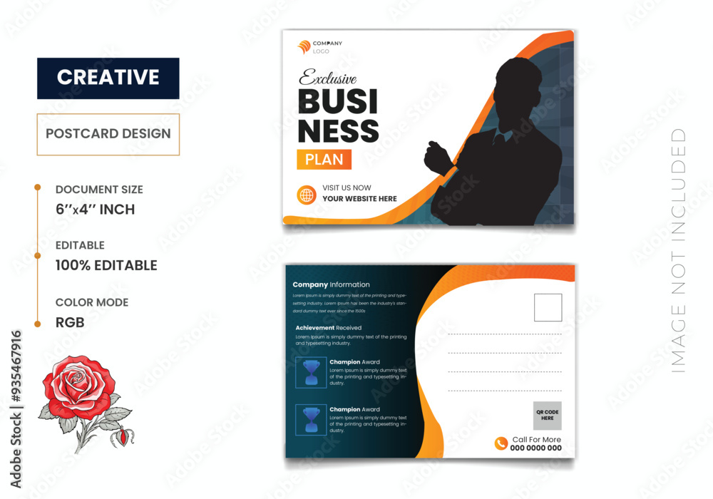 Fototapeta Modern Elegant Minimal Business Postcard Design and Template