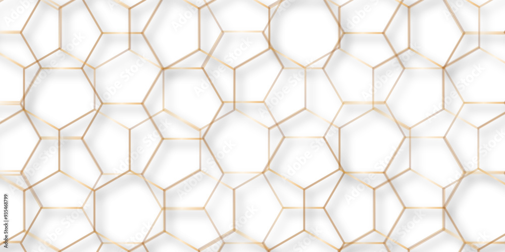 Naklejka premium Modern simple style seamless pattern with hexagonal graphic design. Geometric art deco texture mosaic white background. abstract molecular structures in technology, wallpaper background, vector. 