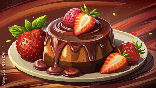 Indulgent strawberry velvety chocolate cake with rich melted center, perfect for elegant dessert presentations